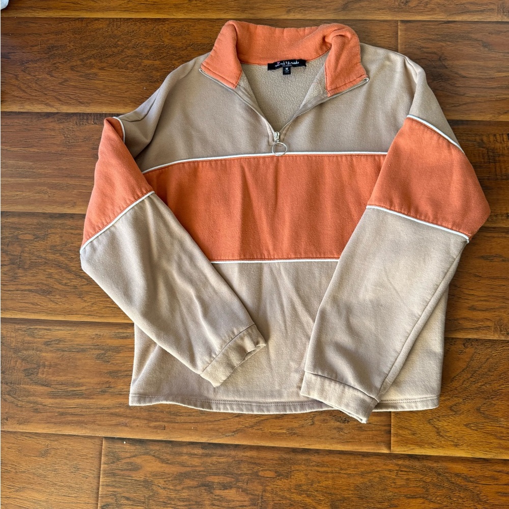 Beige and Orange Quarter-Zip Sweater